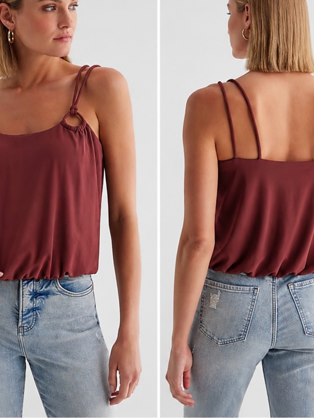 Express Double-Strap Ring-Detail Cami Tank - brown/rum raisin